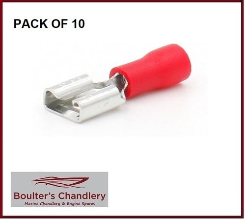 RED INSULATED FEMALE SPADE CONNECTOR 6.3MM PACK OF 10