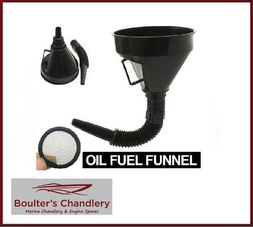 Black plastic flexi funnel spout for use with oil,water,or fuel
