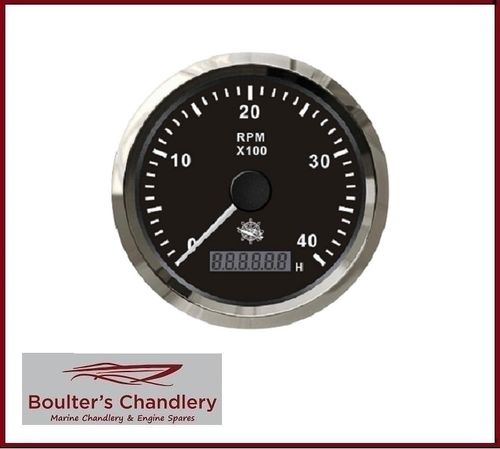 Tachometer Gauge 0-4000RPM with Hourmeter - Black with Chrome Bezel