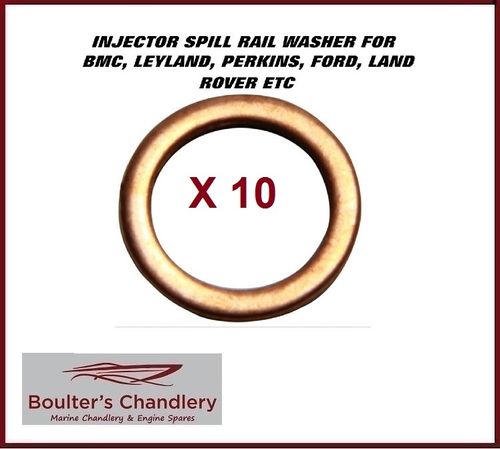 10 x Copper Washer for Injector Spill Pipe Leak Off Rail (Bmc,Perkins etc.)