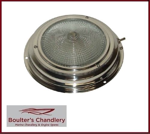 STAINLESS STEEL DOME LIGHT 12V 15W WITH SWITCH 140MM OD WITH COOL WHITE LED BULB