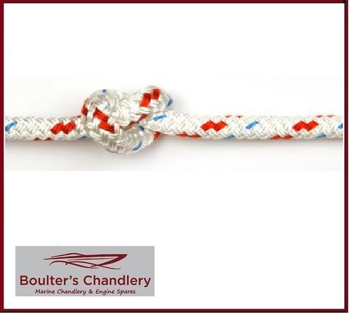 BRAID ON PRAID POLYESTER ROPE WHITE WITH RED FLECK 6MM PER M