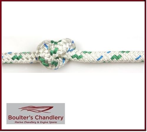 BRAID ON PRAID POLYESTER ROPE WHITE WITH GREEN FLECK 8MM PER M