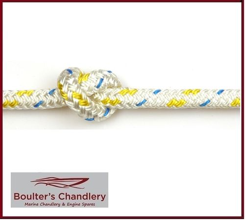 BRAID ON PRAID POLYESTER ROPE WHITE WITH YELLOW FLECK 6MM PER M