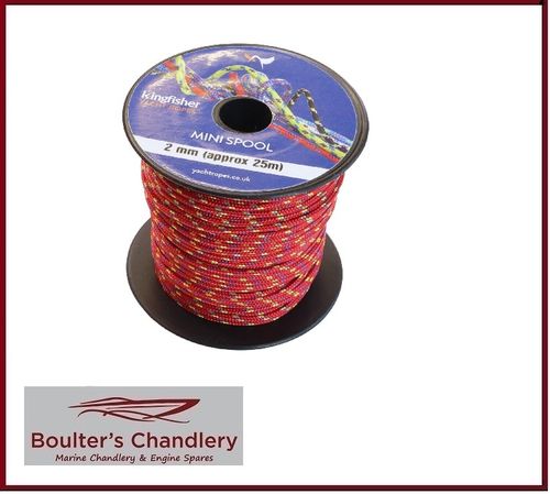 Kingfisher Yacht Ropes 2mm x 25m Approx Mini Spool - Red multi